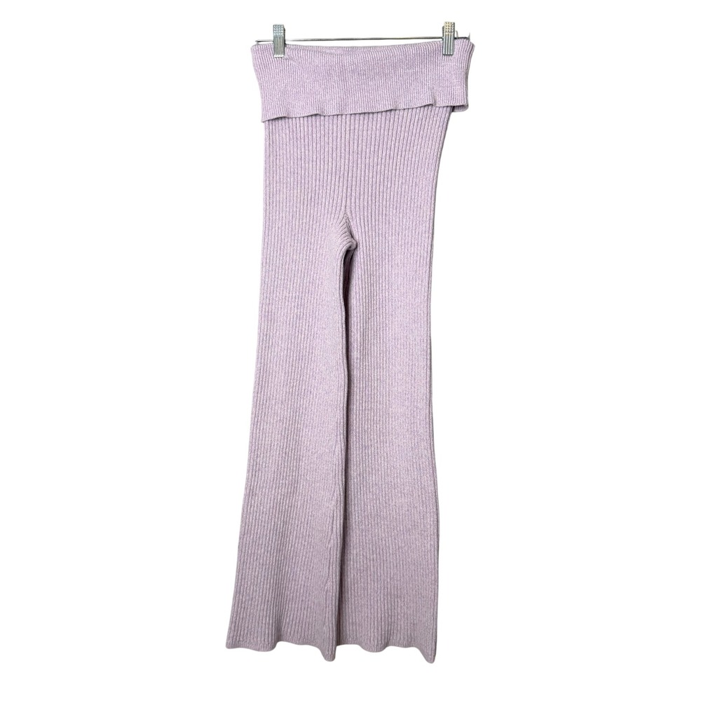 Aerie Late Night Sweater Pants Womens M Lavender Fold Over Ribbed Flare Lounge